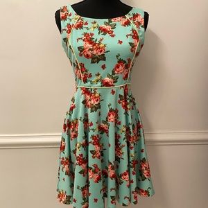 ModCloth yellow star floral teal dress retro
